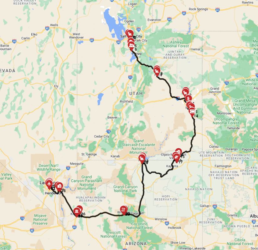 Map for Salt Lake City to Las Vegas